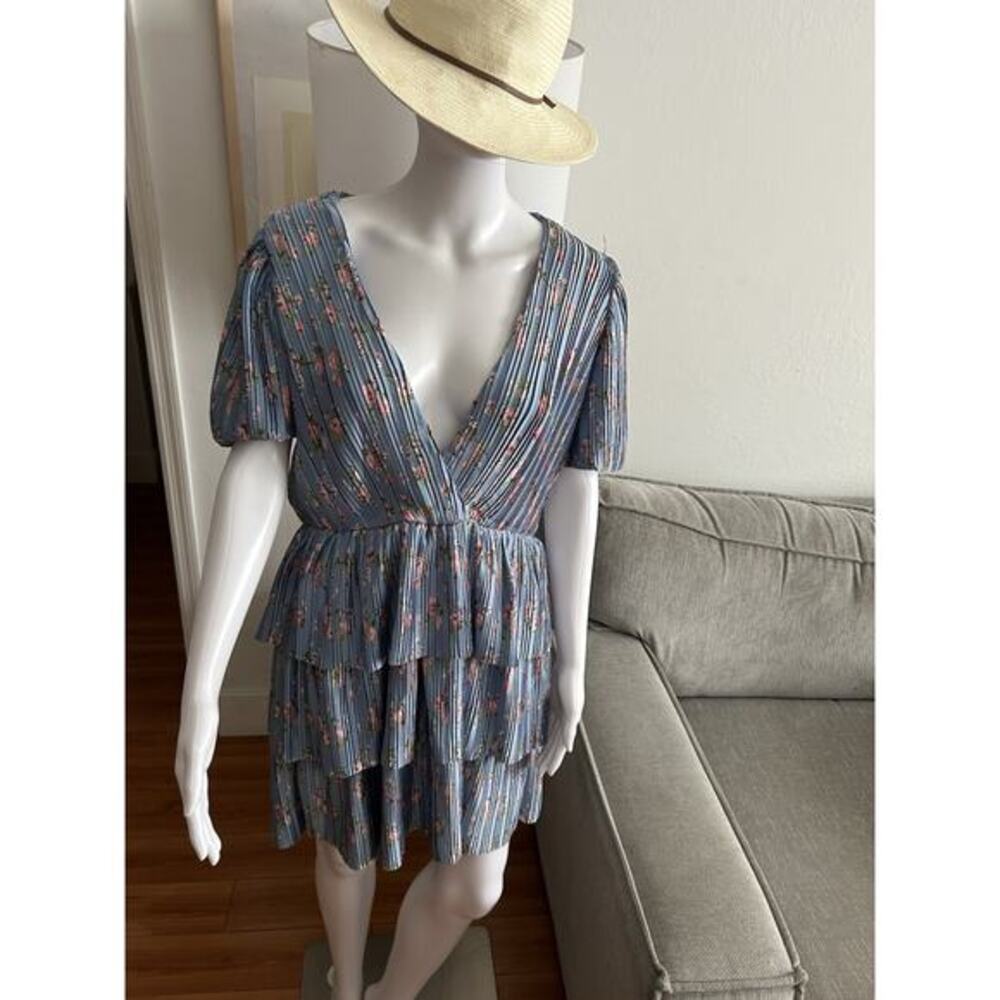Anthropologie Floral Blue Mini Dress M Romantic Femenine